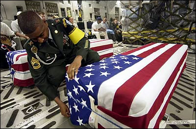 Military Casket with Flag draped over